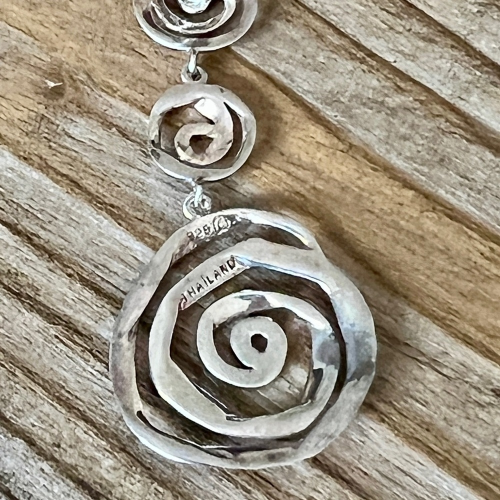 Vintage Sterling Silver 925 Thailand Swirl Spiral Dangle Earrings - Picture 3 of 4